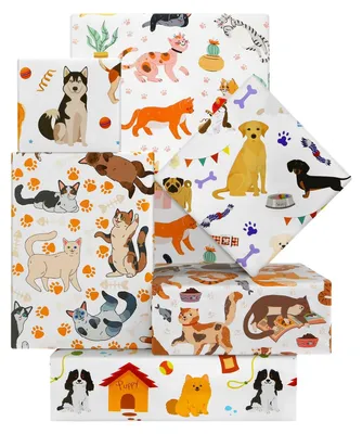 Immagine prodotto di 6 fogli di carta da regalo a tema animali, ideali per confezionare regali di compleanno