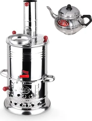 Produktbild von Holzkohle Samowar Kömürlü Odun Semaver Camping Teekocher mit Teekanne ca 3,5 L