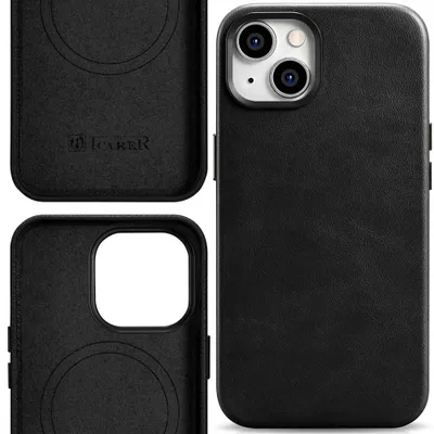 Produktbild von Icarer Öl Wachs Premium Lederhülle Iphone 14 Plus Magnetische Hülle Mit Magsafe Schwarz (Wmi14220703-Bk)