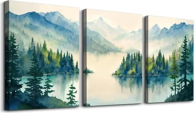 Obrázok produktu pre MHARTK66 Akvarel Modrá zelená Lesné obrazy na plátne Sada obývacia izba Spálňa 30cm x 40cm x 3