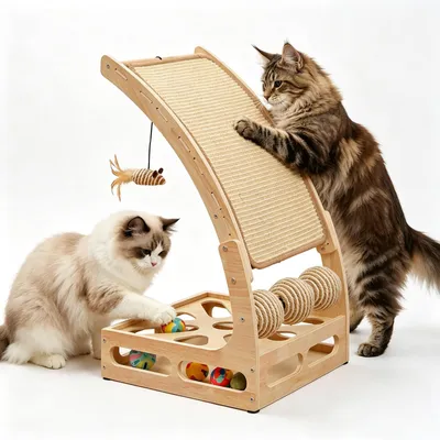 Katzenkratzbrett mit Sisalmatte, Intelligenzspielzeug, 32x32x61 cm