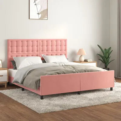 Produktbild von vidaXL Bettgestell mit Kopfteil Rosa 160x200 cm Samt - Bettgestell Mit Kopfteil - Bettgestelle Mit Kopfteile - Bettgestell - Bett Mit Kopfteil