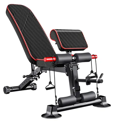 Image de Banc d'haltères - Banc d'entraînement réglable - Dossier réglable en 8 positions - Capacité de charge de 350 kg - Banc incliné et décliné avec support pour abdominaux - Pliable pour une utilisation à domicile - Noir