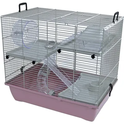 Productafbeelding van Interzoo Hamsterkooi Pinky 3 pastel roze met 3 plateaus en accessoires
