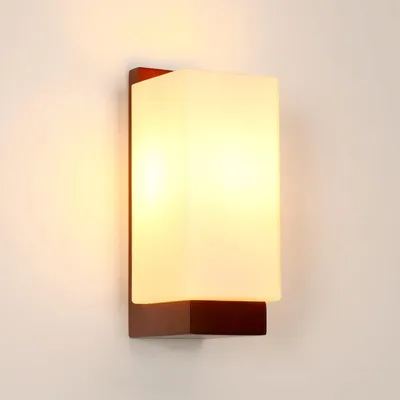Produktbild von COMELY Innen-Wandleuchte aus Holz E27, Vintage-Wandleuchte mit Glasschirm, Retro-Design für Wohnzimmer, Schlafzimmer, Esszimmer