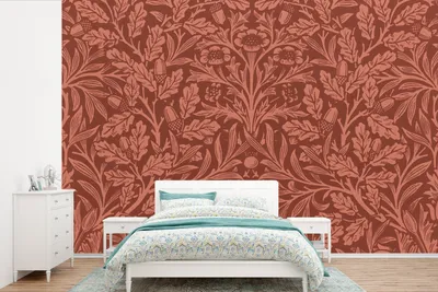 Produktbild von MuchoWow® Fototapete für Wohnzimmer oder Schlafzimmer Wandtapete Vinyl Motivtapete Blätter - Pflanzen - Morris - Braun - 600x400 cm - Vinyltapeten