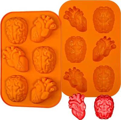 Produktbild von Kamehame Gehirn Silikonform Herz Organ Puddingform Silikon 2 Stück 3'' Muffinform Herzform Halloween Backform Gehirn Form Kuchenform für Pudding, Muffin, Schokolade