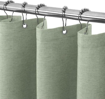 Produktbild von Duschvorhang Leinen Metall Duschvorhangringe Wasserdicht Badewanne 92x182cm Salbeigrün