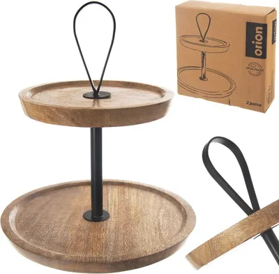 Image de Orion Plateau en bois Présentoir à servir Plateau à gâteaux en bois 2 étages MANGO 30 cm