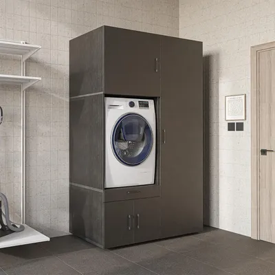 Image de Meuble pour lave-linge Roomart, 127 cm de large, noir-chêne