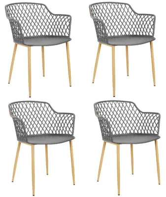 Image de Lot de 4 fauteuils d\'extérieur "Malaga" avec pieds en fer - Gris - L 54.1 x H 80 x P 62.2 cm