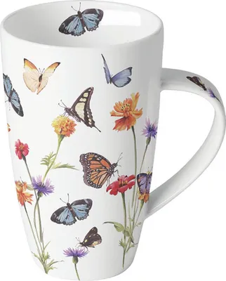 Produktbild von Becher Ø 9cm Höhe 15 cm Schmetterlingsgarten Mug 0.6 L Butterfly garden white