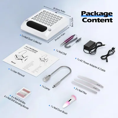 Produktbild von Nagelfräser 6-in-1 - Elektrische Nagelfeile Set - 80W 30000 U/min - Nagelstaubabsauger - 360° LED-Licht - Weiß