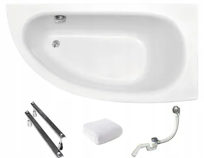 Produktbild von Aqua For You | Besco Badewanne Asymmetrisch Milena -Eckbadewanne - 150x70 Cm - Antibakterielle Beschichtung - Mit Siphon Und Füßen - Acryl