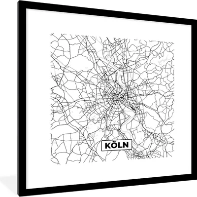 Produktbild von MuchoWow® Gerahmtes Poster Köln - Karte - Stadtplan - Karte 40x40 cm - Poster mit Schwarzem Bilderrahmen Wandposter Rahmen Foto Bilder - Poster - Plakat im Rahmen
