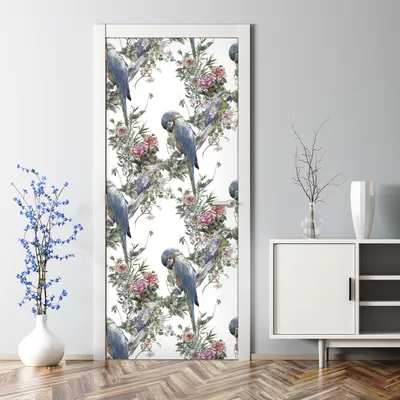 Produktbild von Dekorative Türposter Aufkleber selbstklebend Klebefolie Abnehmbarerdeko Papageien Blüten 85 x 200 cm