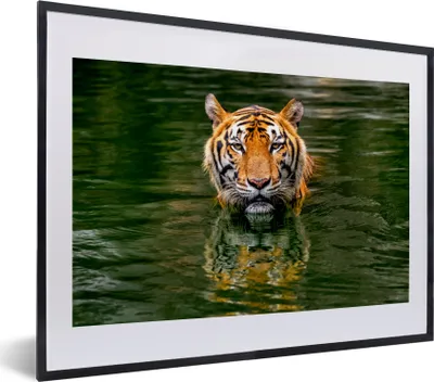 Produktbild von MuchoWow® MuchoWow® Gerahmtes Poster Tiger - Wasser - Spiegelung 40x30 cm - Poster mit zchwarzem Bilderrahmen - Bilderrahmen - Poster im Rahmen