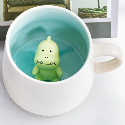 Productafbeelding van 3D-dinosaurus mok, keramiek, 350 ml, met dinosaurus aan de binnenkant, cadeau-idee voor vrouwen