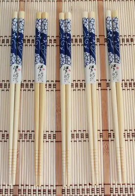 Produktbild von 022 Essstäbchen 5 Paar aus Bambus 5 beige blau Japan Style