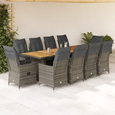 Produktbild von Möbel 11-tlg. Garten-Bistro-Set mit Kissen Grau Poly Rattan - Gartenmöbelgarnituren 3277238