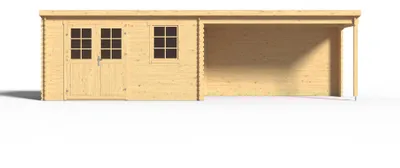 Produktbild von Gartenhaus Blockbohlenhaus Aida 800 28 mm naturbelassen mit 3,8 m Anbau