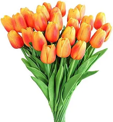 Produktbild von 30Pcs Künstliche Tulpen Latex Tulpen Blumen Gefälschter Tulpenstrauß Echte Berührungsblumen für Dekor (Orange)
