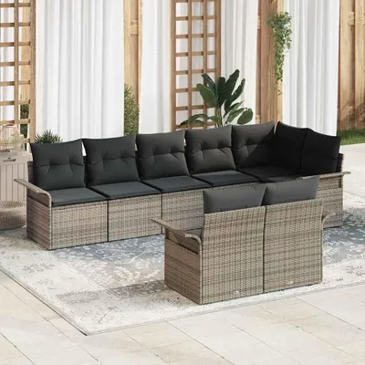 Produktbild von "Rabatt" Gartensofa-set - Balkonmöbel/Terrassenmöbel - mit Kissen 8 pcs Grau Poly-Rattan - Lounge-Dining set CC12483