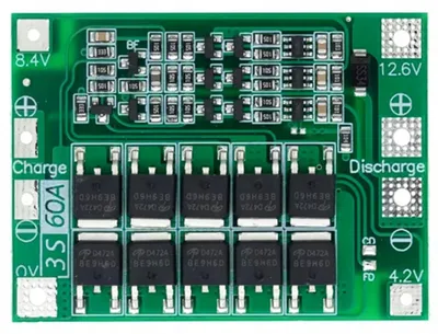 Obrázek produktu pro Rosfix Modul pro Nabíjení a Vyrovnávání Li-ion 3S Baterií – Vysoký Proud 60A | Vybíjení 60A, Nabíjení 15A | Kompaktní 60x41x4mm | Ochrana Baterie