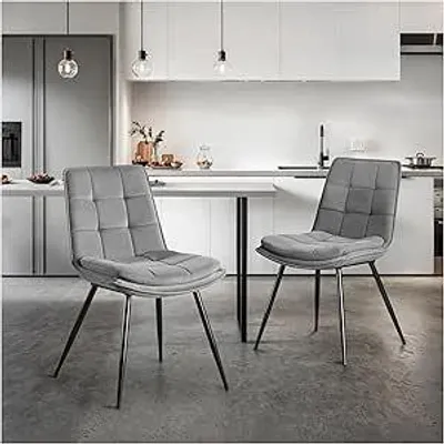 Produktbild von STOOLINK 2er Set Esszimmerstühle Samt Grau Polsterstuhl Metallbeine Modern