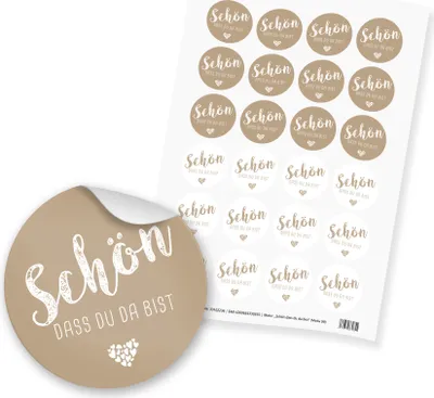 Produktbild von itenga 24x Sticker "Schön dass du da bist" latte macchiato braun (Motiv 99)