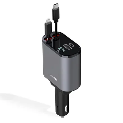 Produktbild von AutoSky 4in1 ausziehbares Autoladegerät mit Schnellladefunktion USB C A KFZ