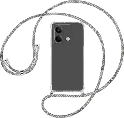 Produktbild von Handykette Backcover-Schutzhülle mit Band (Metall silberfarben) für Xiaomi Redmi Note 13 5G - weiß/grau kariert