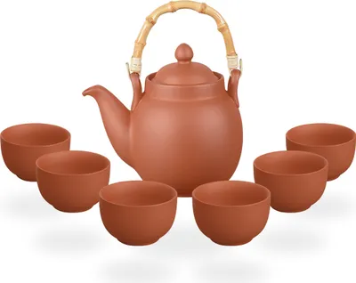Produktbild von Tenno Teeservice / Teeset / Ton Teekanne mit Sieb 1,1 liter und 6 Tassen je 130ml, handgefertigt