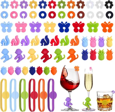 Immagine prodotto di Marcatori per vetro - Set da 68 - Marcatori in silicone per vetro - Marcatori riutilizzabili per vetro - Bicchieri - Pennarelli per bicchieri da champagne - Bicchieri da vino