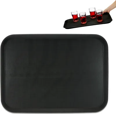 Image de Plateau de service Relaxdays, surface antidérapante, plateau de serveur carré, boissons, restauration, L x P : 56 x 41 cm, noir
