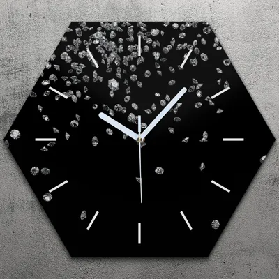 Produktbild von Uhr hexagonal 40 cm Glas Geräuschlos weiße Zeiger - Diamanten Edelsteine