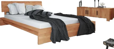 Produktbild von Bett Lubic 2 Sonderlänge 80x210 Kernbuche mit Holzkopfteil und Holzfußgestell