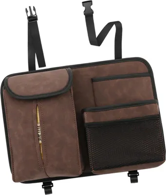 Image de Sac de rangement pour siège arrière de voiture, en cuir PU, suspendu avec crochet, pour ranger des objets, couleur marron, idéal pour les mouchoirs