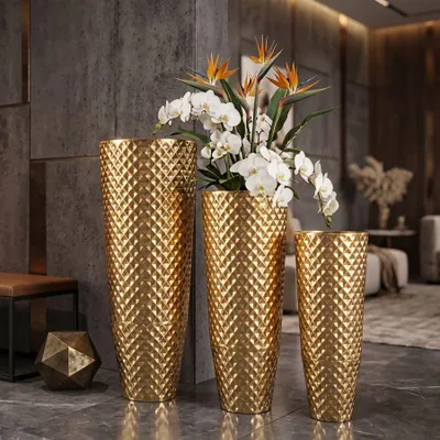 Obrázok produktu pre Stojan na kvety zo zlatého kovu ø 48x110-40x93-33x77 cm