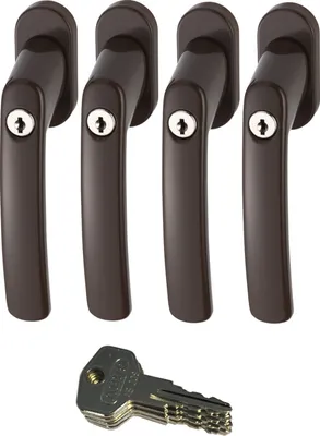 Produktbild von ABUS FG200 B SB abschließbarer Fenstergriff, braun im Set 4 Stück