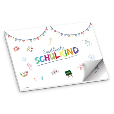 Produktbild von itenga Tischset Endlich Schulkind weiß bunt DIN A3, 50 Blatt Deko Schulanfang