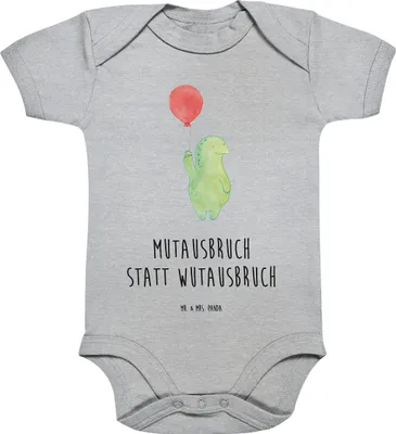 Produktbild von Mr. & Mrs. Panda Strampler Baby Schildkröte Luftballon 1. - 3. Monat - Heather Grey - Geschenk, Schildkröten, overall, Mut, Motivationsspruch, Babybody, babykleidung body