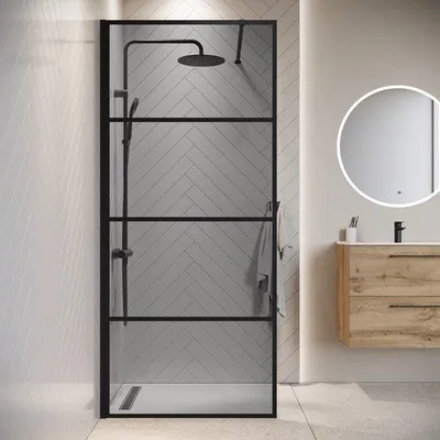 Obrázok produktu pre Badplaats Sprchová Zástena Essos 90 x 200 cm – Čierna – Walk-In Sprchový Kút 8 mm Dymové Sklo