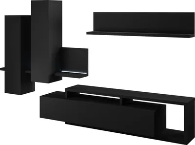 Produktbild von Furniture24 Wohnwand Bota 09 Schrankwand Hängeschrank Lowboard Hängeregal Stilvoll Wohnzimmer-Set Mediawand Schwarz
