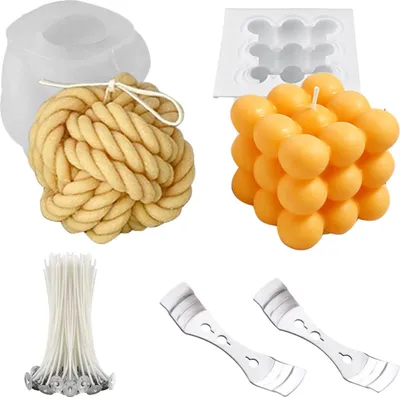 Produktbild von 2X Form Für Kerzen, Seifen, Harz, Silikon, Kugel, Würfel, 3D + Dochte