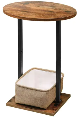 Immagine prodotto di Tavolino laterale rotondo con cesto in tessuto, 61 cm, legno e metallo, colore vintage marrone-nero