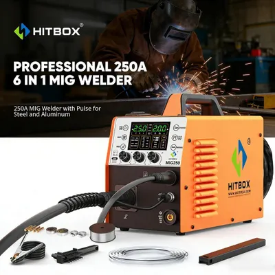 Zdjęcie produktu dla Wielofunkcyjna spawarka MIG – Inwerter MIG250 – 6 w 1: MIG/MAG, MMA, Lift, TIG – z gazem/bez gazu – 35–180 A – spawanie aluminium – wtyczka UE