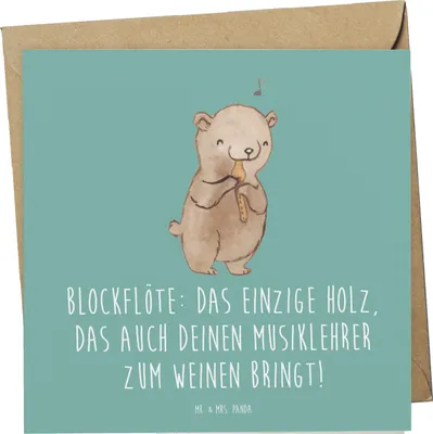 Produktbild von Mr. & Mrs. Panda Grußkarte Blockflöte Humor - Meeresbrise - Geschenk, Instrument, Musik, Klappkarte, Lernen, Altblockflöte, Sopranblockflöte, anlasskarte, Musiker