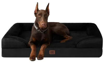 Produktbild von Orthopädisches Hundebett Groß Hunde 122x89cm Schwarz mit Nackenrollen