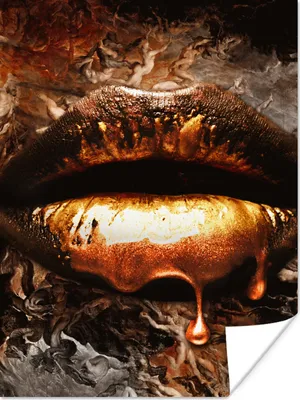 Produktbild von MuchoWow® Poster Gold - Lippen - Kunst - Gold - Luxus - Abstrakt 90x120 cm - Wohnzimmer